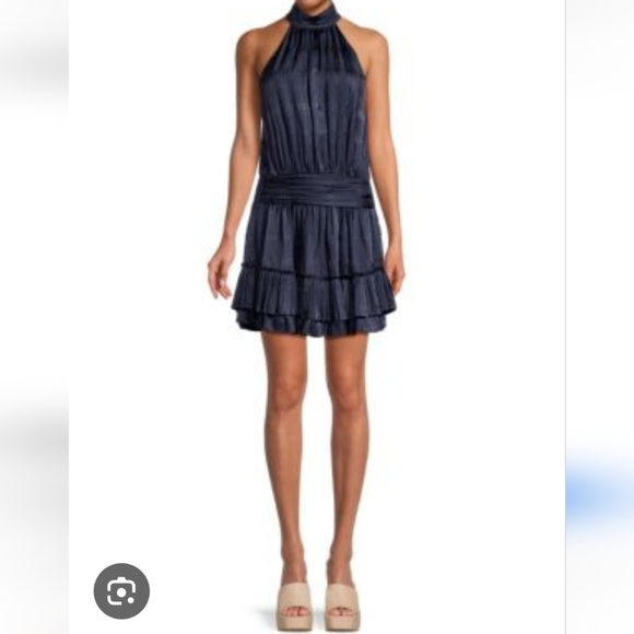Ramy Brook Lowri Mini Dress Medium Blue Silk Blend Sleeveless Tiered - Picture 1 of 7